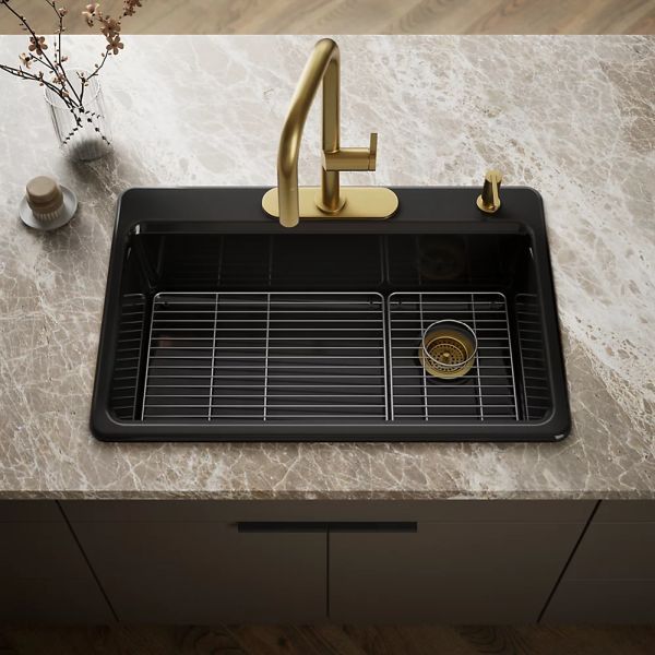 KOHLER® Riverby® Black 33" 4-Faucet Hole Top-Mount Single-Bowl Kitchen Sink-1