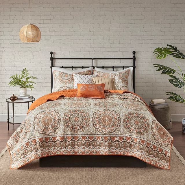 Olliix by Madison Park Tangiers 6 Piece Orange King/California King Reversible Coverlet Set-3