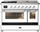 Ilve® Majestic III 48" White Pro Style Dual Fuel Liquid Propane Range with 5 Black Brass Burners and Chrome Trim-4