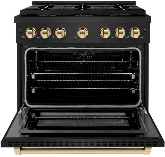 ZLINE Autograph Edition Paramount 36" Black Stainless Steel Pro Style Dual Fuel Range with Polished Gold Accents-1