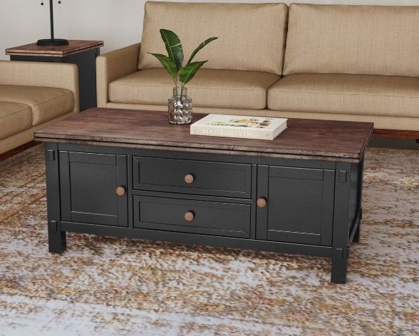 A-America® Stormy Ridge Chickory Top Cocktail Table with Slate Black Base-1