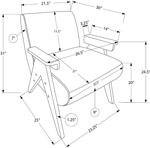Monarch Specialties Inc. Grey/Walnut 31" Accent Chair-2