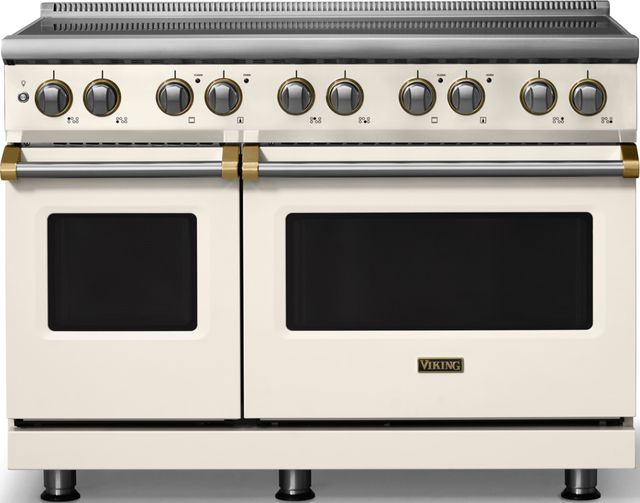 Viking® 5 Series 48" Pure White Pro Style Induction Range with Brushed Brass Trim-0
