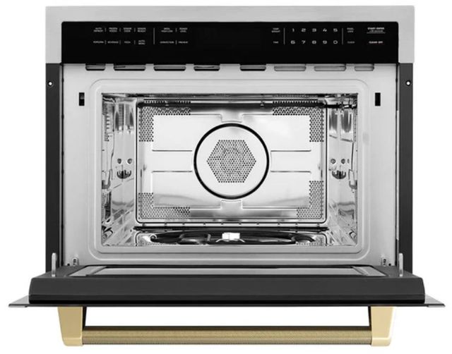 ZLINE Autograph Edition 24" 1.6 Cu. Ft. Stainless Steel Built-in Convection Microwave Oven with Champagne Bronze Helix Handle-4