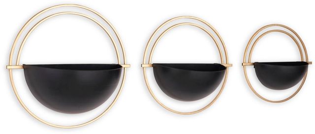 Signature Design by Ashley® Tobins 3-Piece Black/Gold Wall Planter Set-0