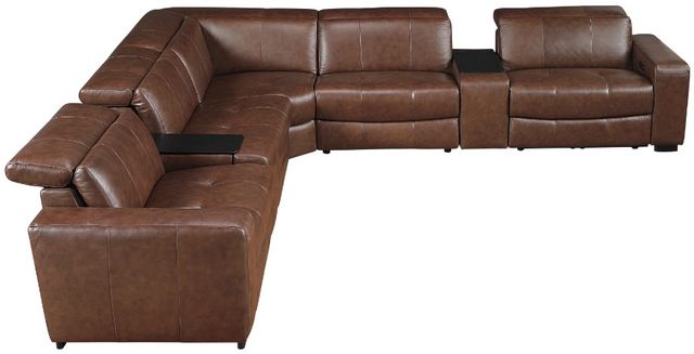 Homelegance® Sutton 7-Piece Brown Leather Power Reclining Modular Sectional with Power Headrests and Charging Ports-2
