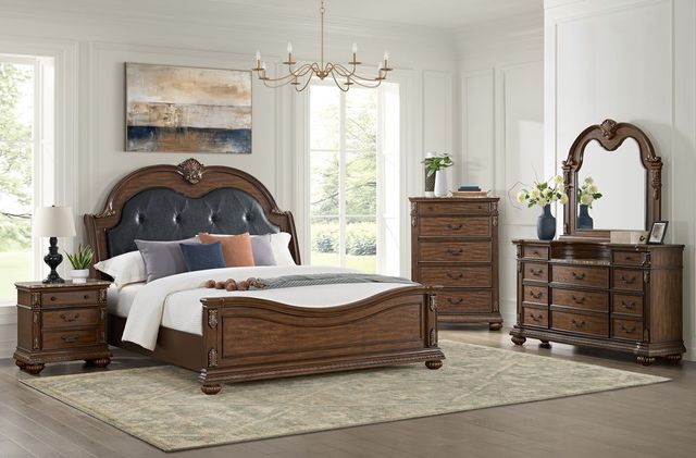 Elements International Cadenza Black/Brown King Upholstered Panel Bed-1