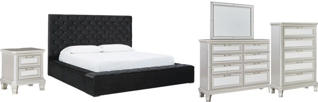 Signature Design by Ashley® Lindenfield 5-Piece Black/Silver California King Upholstered Storage Bed Set-0