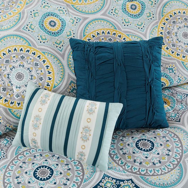 Olliix by Madison Park Mercia 7 Piece Teal California King  Reversible Cotton Sateen Comforter Set-3