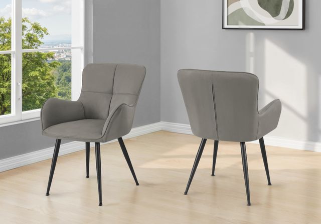 Monarch Specialties Inc. 2-Piece Grey 33" Suede Dining Chair Set with Tufted Back-1
