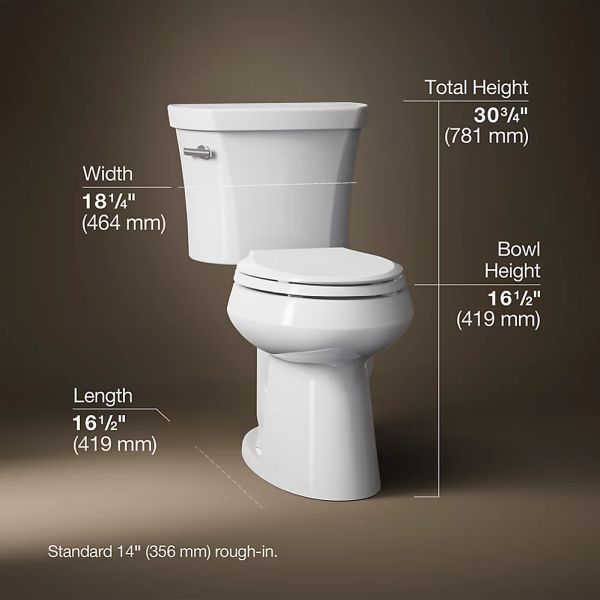 KOHLER® Highline® White 2-Piece Chair-Height Elongated Toilet, 1.28 Gpf with Tank Cover Lock-3