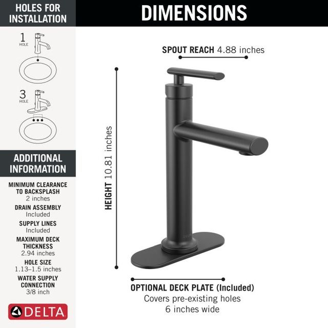 Delta Altado™ Matte Black Single Handle Bathroom Faucet-1