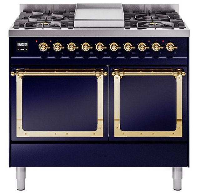 Ilve® Nostalgie II Noblesse 40'' Midnight Blue Pro Style Dual Fuel Range with Brass Trim-0