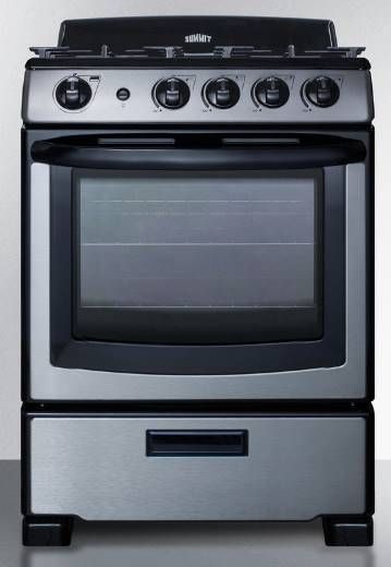 Summit® 24" Black Gas Range with Convertible Hood-1