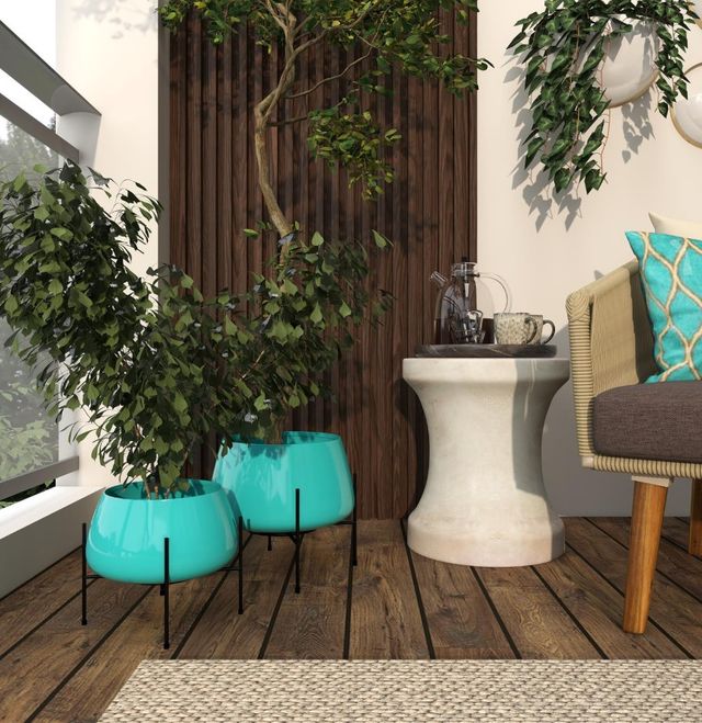 Deco Marche 2-Piece Teal Rounded Planter Set-3