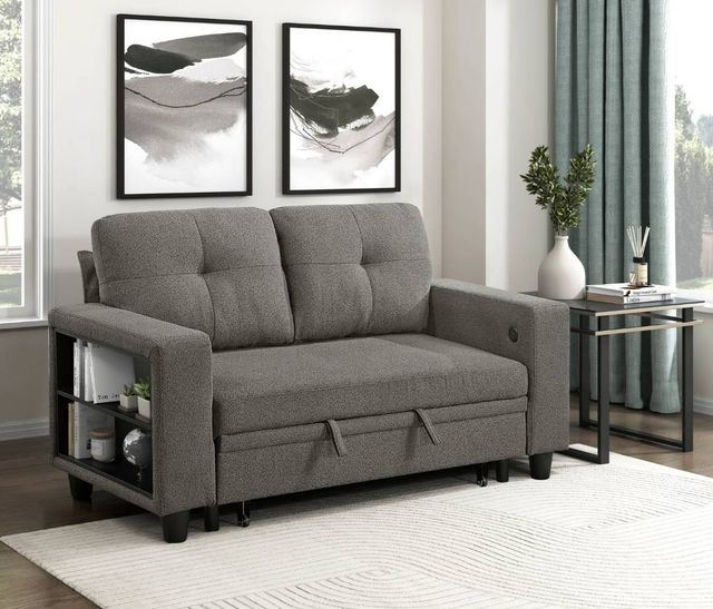 Homelegance® Robinson Dark Brown Loveseat with Pull-Out Bed, Shelves, and Charging Ports-1