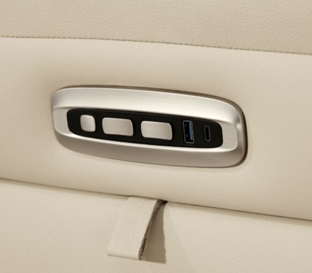 Close view of a recliner mechanism with a USB port