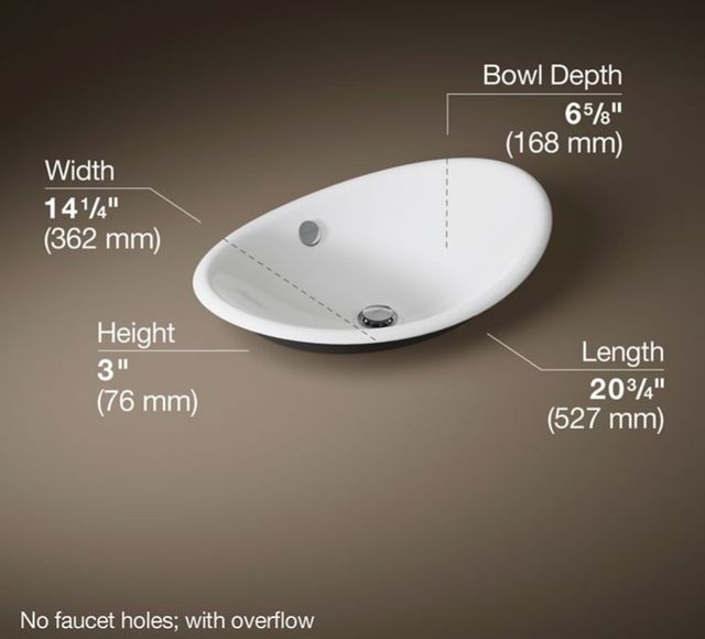 Kohler Iron Plains® White 20.75" Oval Vessel Bathroom Sink with Iron Black Painted Underside-3