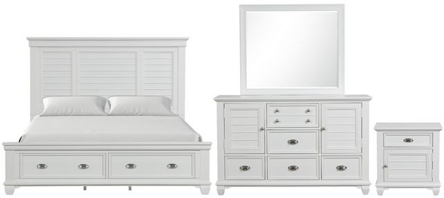 New Classic® Home Furnishings Jamestown 4-Piece White Queen Panel Storage Bedroom Set