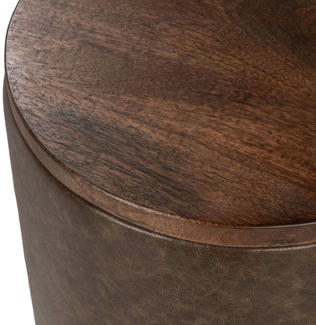Classic Home Andra Cocoa Brown Leather Round Accent Table-3