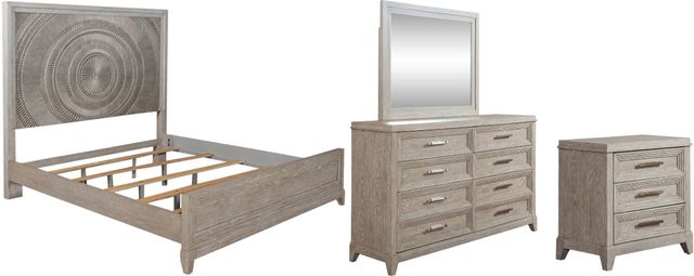 Liberty Furniture Belmar 4-Piece Silver Champagne/Washed Taupe California King Panel Bedroom Set-0