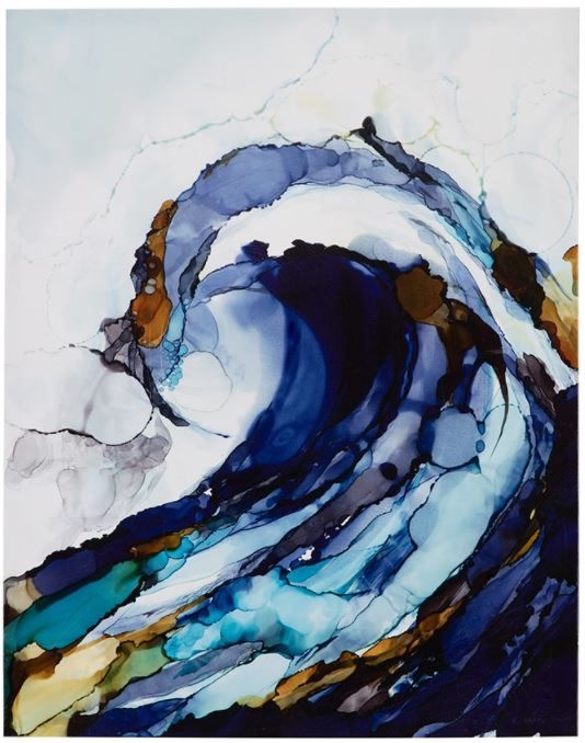 Olliix by Madison Park Liquid Waves 2 Piece Blue Gel Coat Canvas Set-0