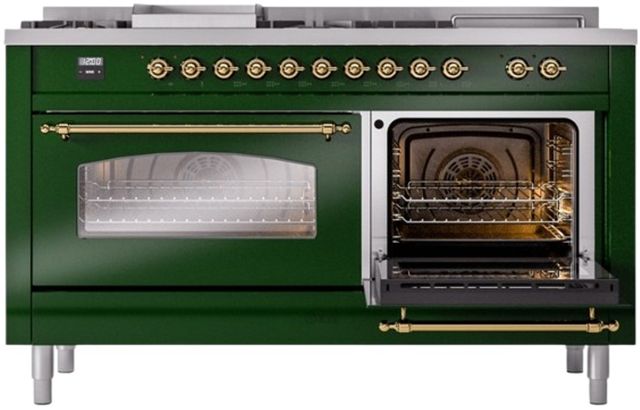 Ilve® Nostalgie II Series 60" Emerald Green Pro Style Dual Fuel Range-3