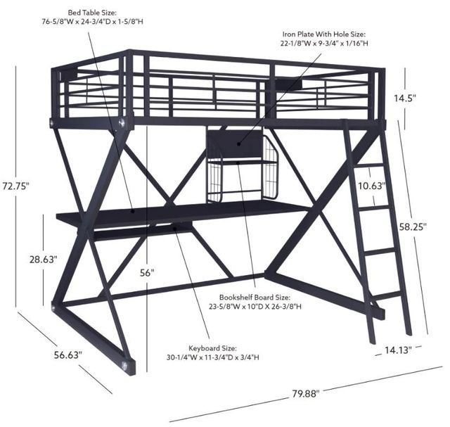 Powell® Z Bedroom Black Full Loft Study Bunk Bed-2