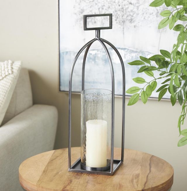 Deco Marche Silver Open Frame Candle Lantern with Rectangle Handles-4