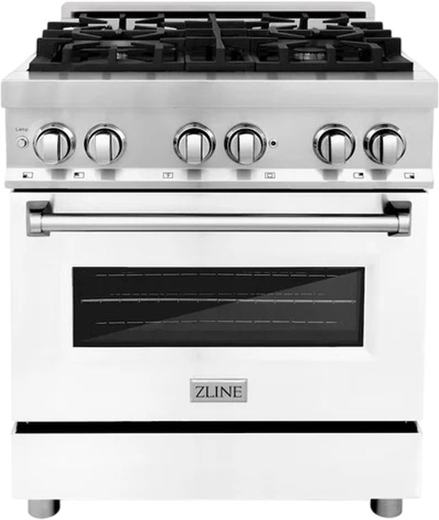 ZLINE 30" Stainless Steel Pro Style Dual Fuel Range with White Matte Door-0