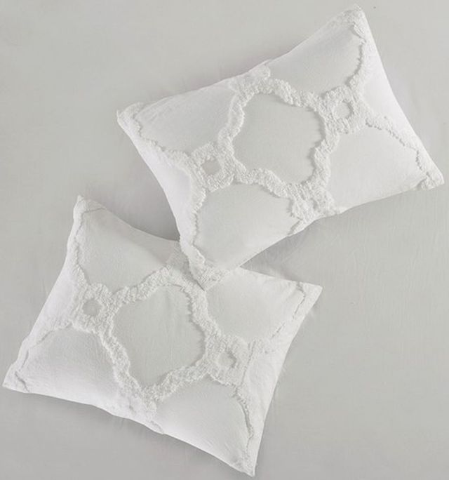 Olliix by Madison Park White King/California King Pacey 3 Piece Tufted Cotton Chenille Geometric Duvet Cover Set-2