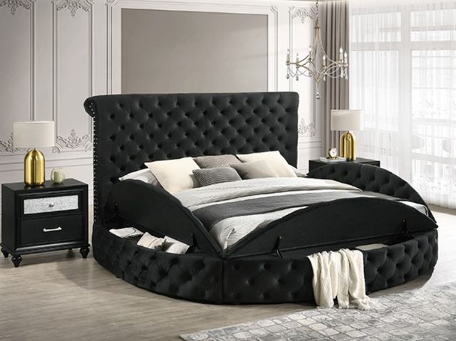 Crown Mark Brigitte Black Queen Upholstered Storage Panel Bed-1