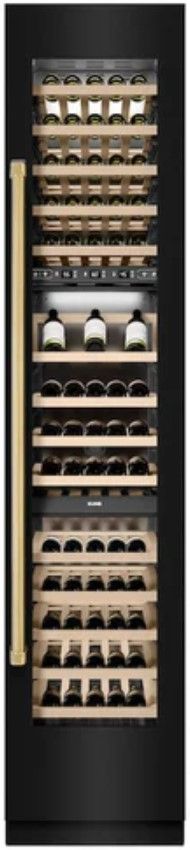 ZLINE Autograph Edition 18" 9.0 Cu. Ft. Triple Zone 68 Bottle Right Hinge Column Wine Cooler in Black Stainless Steel with Polished Gold Accents-3
