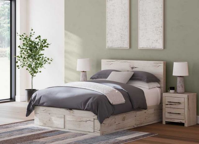 Benchcraft® Lawroy Light Natural 90" Queen Storage Panel Bed-6