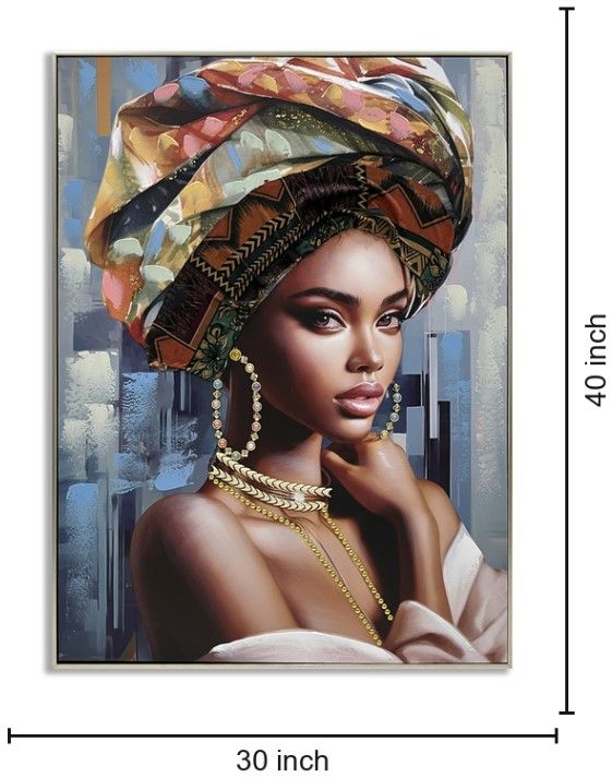 Classy Living Captivating African Lady on Blue Wall Art-2