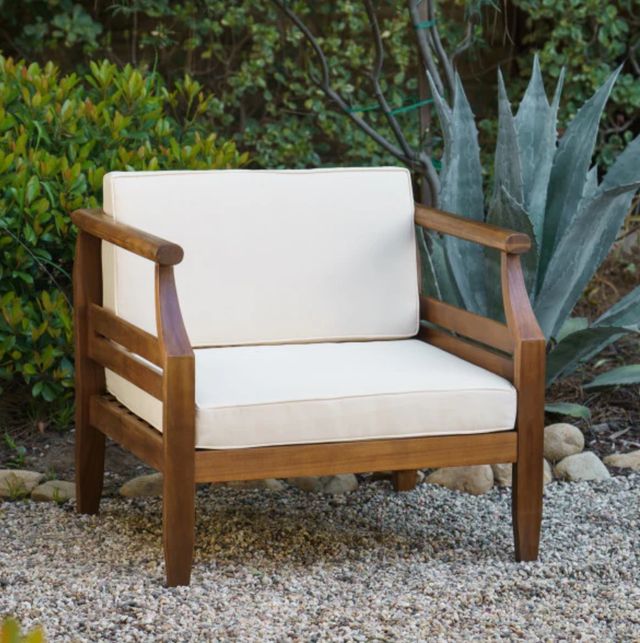 Linon Corolla Beige Acacia/Fabric Outdoor Club Chair-1