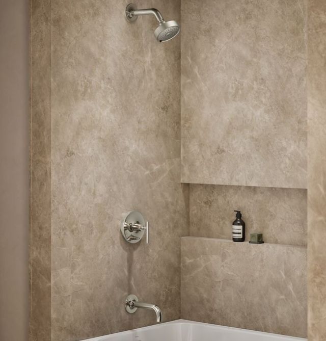KOHLER® Purist® Rite-Temp® Vibrant Polished Nickel .38" Bath and Shower Trim Kit with Push-Button Diverter and Lever Handle-1