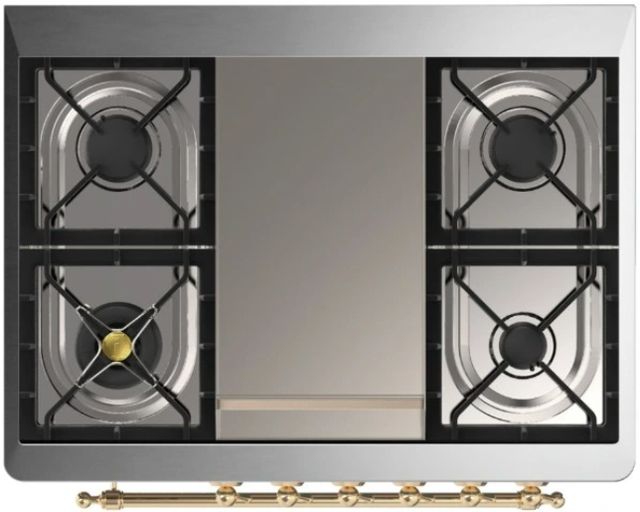 Ilve® Majestic III 36'' Stainless Steel Pro Style Dual Fuel Liquid Propane Range with Triple Glass Door and Brass Trim-3