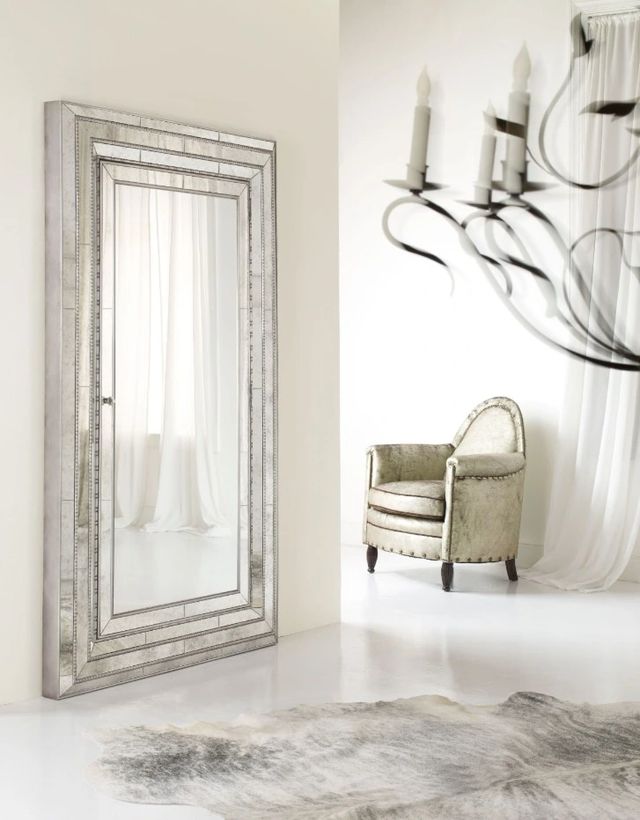 Hooker® Furniture Melange Antique Silver/Champagne Floor Mirror with Jewelry Armoire-1