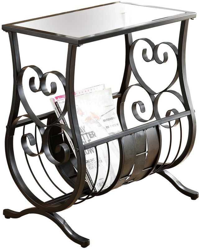Monarch Specialties Inc. Glass Top Magazine End Table with Satin Black Meta Base-0