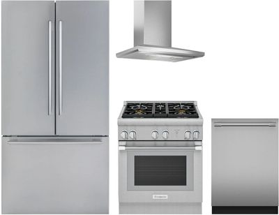 Thermador® 4 Piece Stainless Steel Kitchen Package Front view of the Thermador® 4 Piece Stainless Steel Kitchen Package