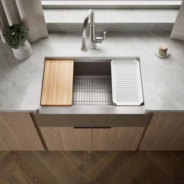 KOHLER® Strive® Stainless Steel 33" Undermount Single-Bowl Farmhouse Workstation Kitchen Sink-1