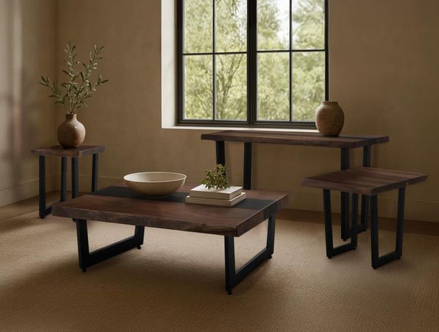 International Furniture Direct Riverwood Brown Chairside Table with Black Base-1