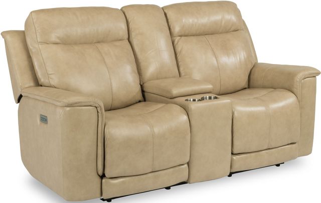 Flexsteel® Miller Latte Power Reclining Loveseat with Console and Power Headrests-0