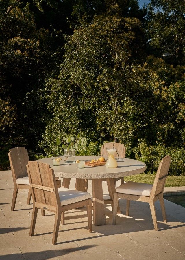 Universal Explore Home™ Coastal Living Saratoga Concrete Round Outdoor Dining Table with Warm Weathered Teak Base-2