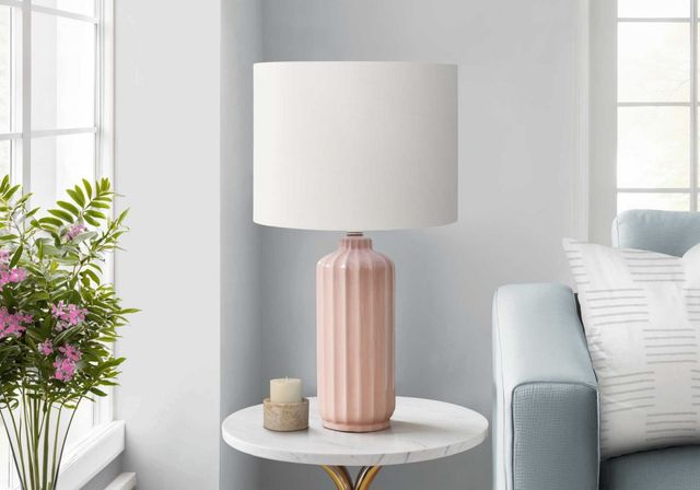 Monarch Specialties Inc. Pink Ceramic Table Lamp with Ivory Shade-2