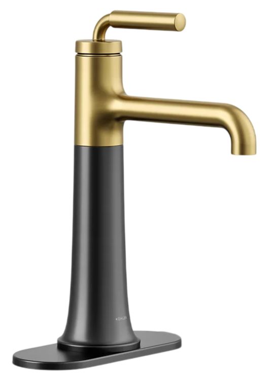 KOHLER® Tone™ Matte Black with Brushed Moderne Brass 0.5 GM Tall Single-Handle Bathroom Sink Faucet-0