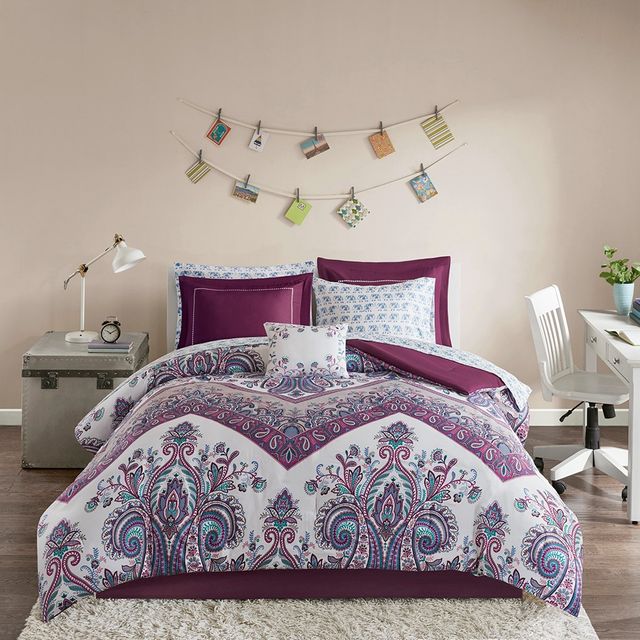 Olliix by Intelligent Design Tulay Purple Queen Complete Bed and Sheet Set-0