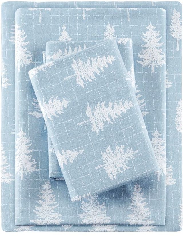 Olliix by True North by Sleep Philosophy Blue Forest King Cozy 100% Cotton Flannel Printed Sheet Set-0