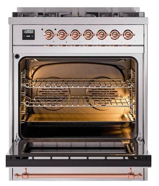 Ilve® Nostalgie II Noblesse 30'' Stainless Steel Pro Style Dual Fuel Range with Copper Trim-1